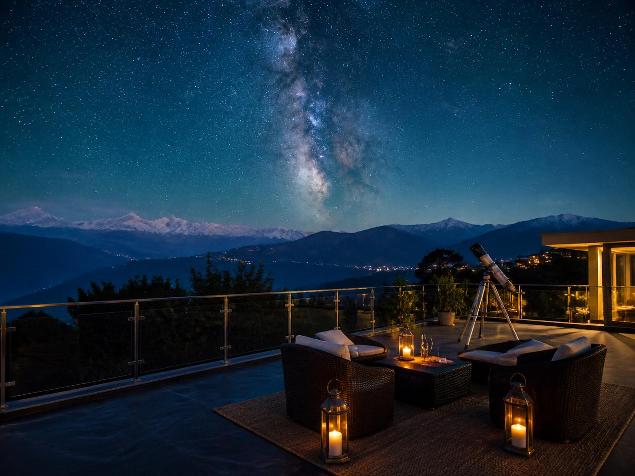 Night sky over the Himalayan foothills, Uttarakhand