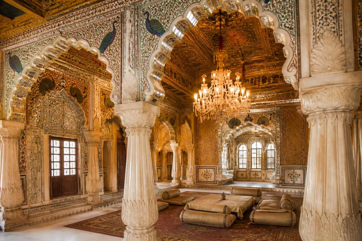 Rajput palace interior with mirrored arches