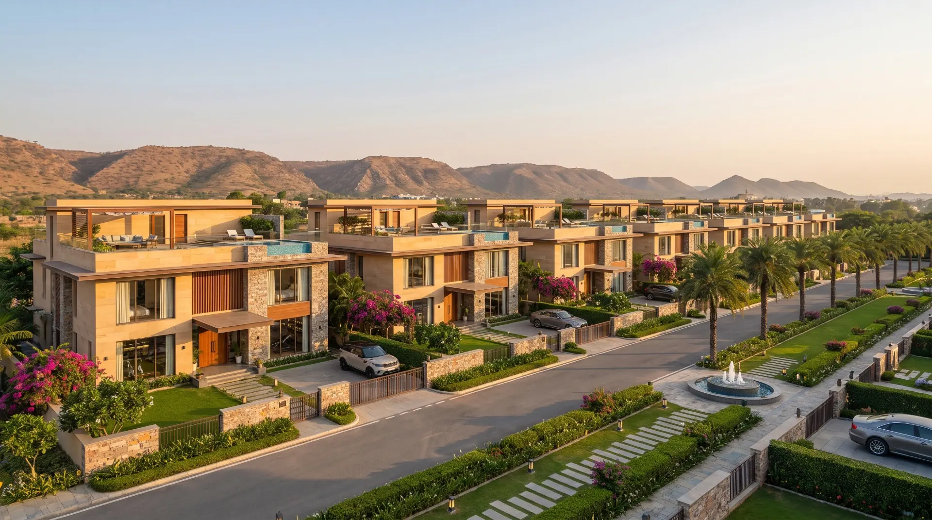 Contemporary luxury villa facade in Jaipur, Rajasthan