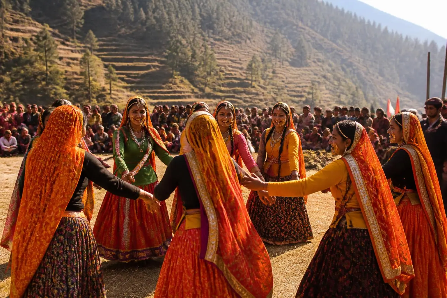 Kumaoni folk dance in traditional pahari attire