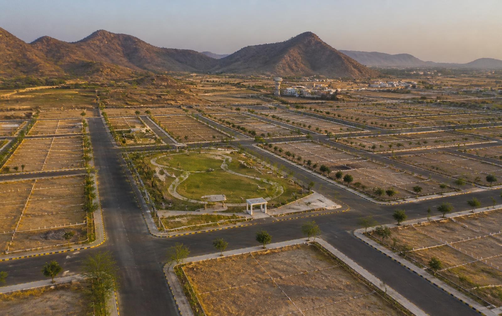 Aerial view of Swarn Bhoomi gated plots in Jaipur