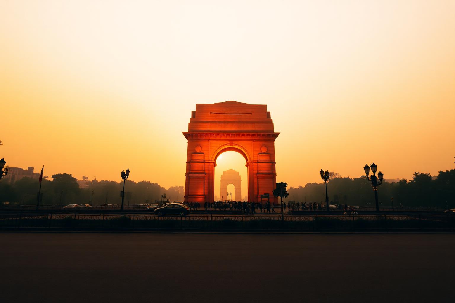 India Gate at golden sunset, New Delhi