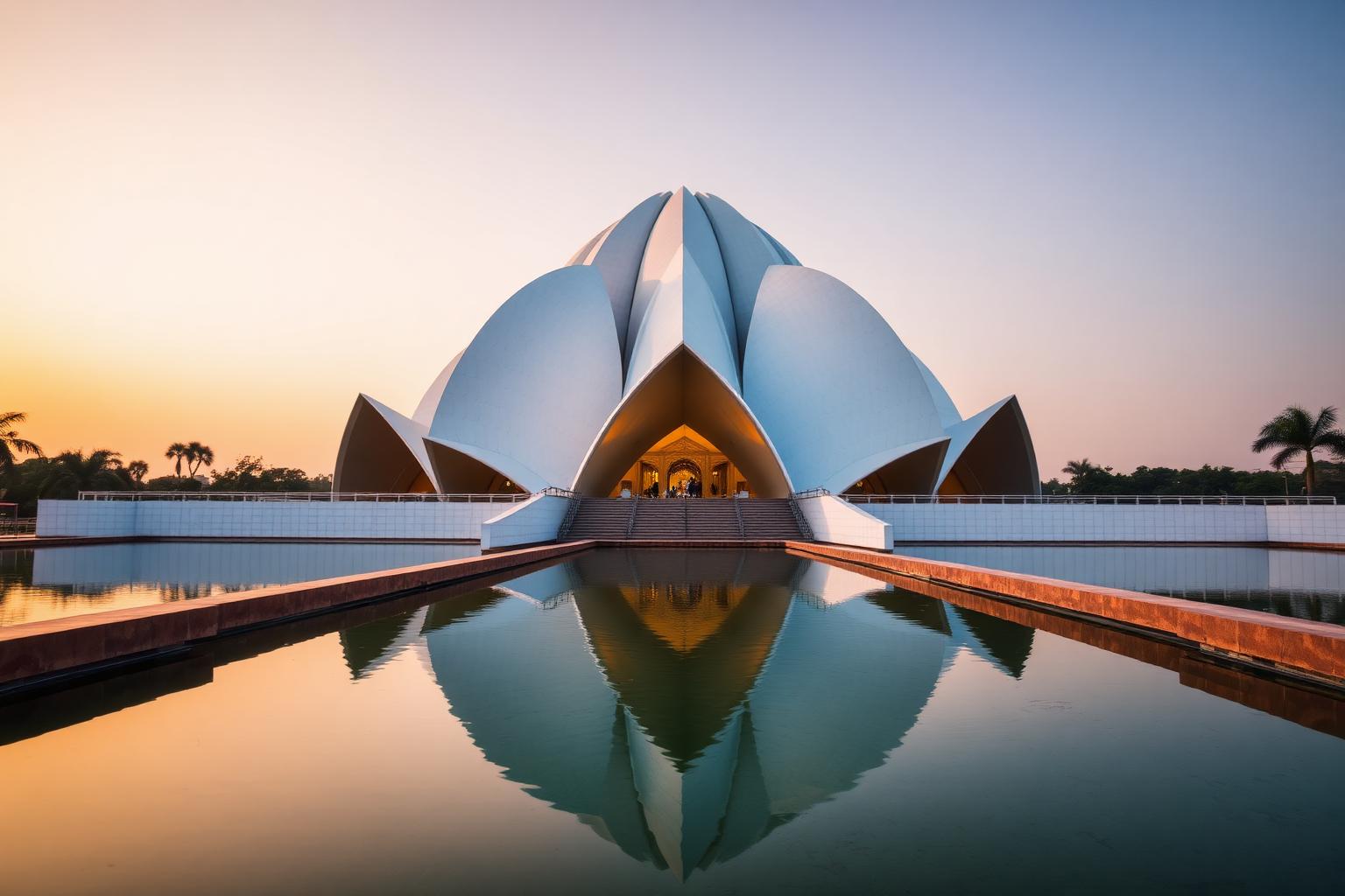 Lotus Temple reflecting in its pools, New Delhi