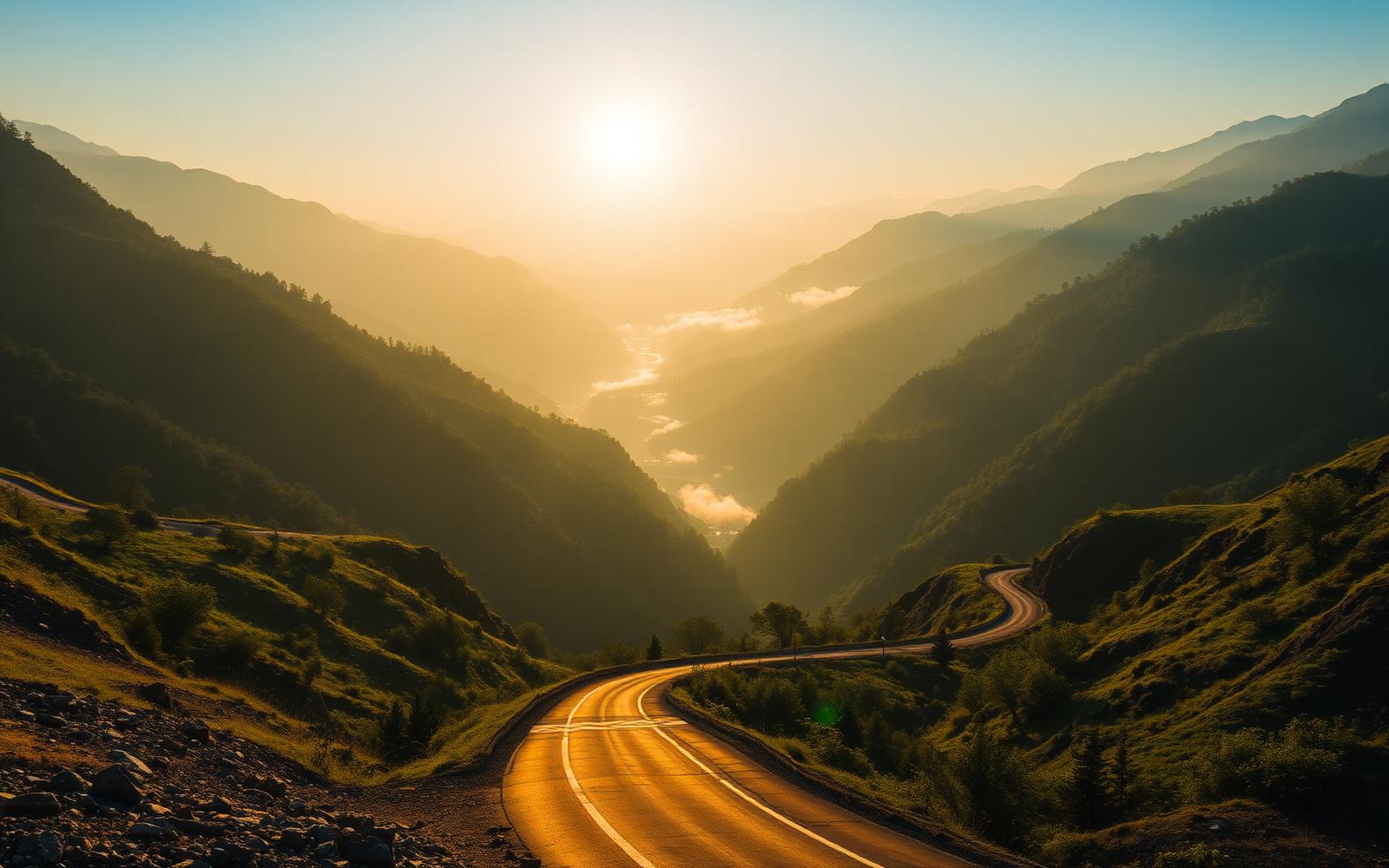 Mountain highway winding through the Uttarakhand hills